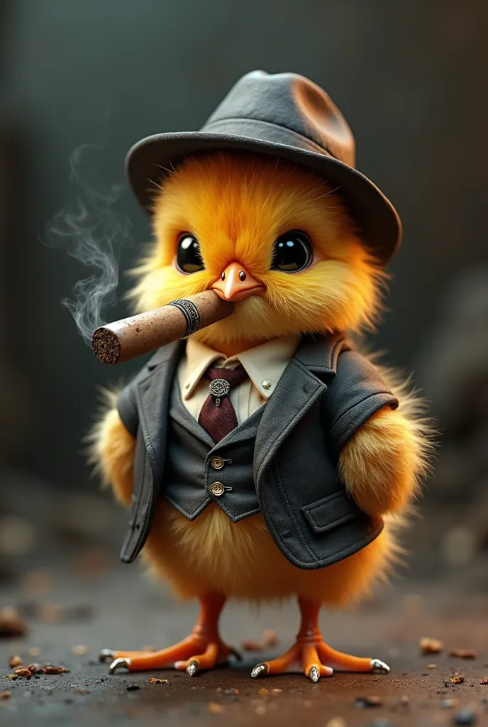 adorable Baby chicken in mafia outfit with a cigar