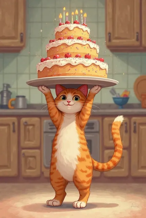 A cat back a cake 