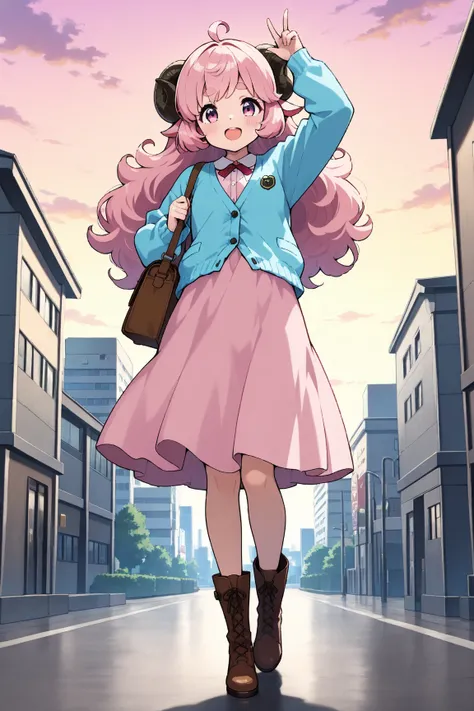 masterpiece, best quality, amazing quality, very aesthetic, high resolution, ultra-detailed, absurdres, newest, Anime screencap, highly detailed, high quality, Intricate:1.4, BREAK, (1girl, ひつじちゃん,  fluffy hair\long\pink, thick eyebrows:1.1, round sheep ho...