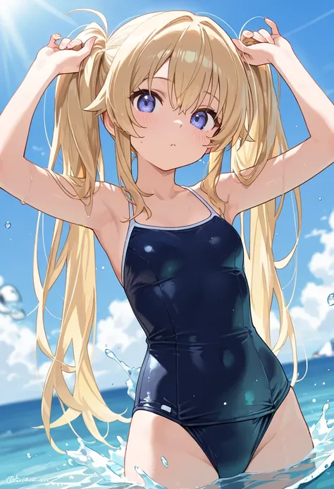 masterpiece, TOP QUALITY, Girl in a swimsuit sinking upside down to the seabed