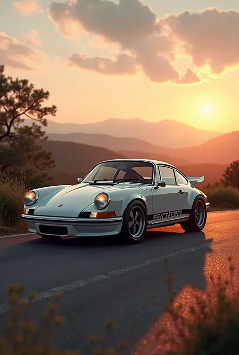 An ultra realistic image of a Porsche 911 Singer, at sunrise,