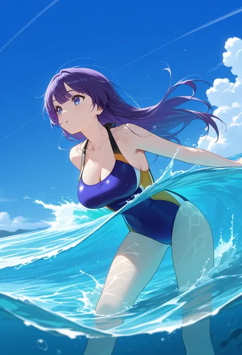 Diving into the Water / Diving into the water  / Jump into the water , large breasts,  long hair, sea