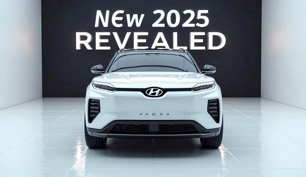 A captivating image of a (New 2025 Hyundai palisade Revealed) taking center stage in a luxurious white showroom. The futuristic, vibrant (white) exterior gleams, showcasing its sleek, aerodynamic design and bold accents. The words (New 2025 Hyundai palisad...