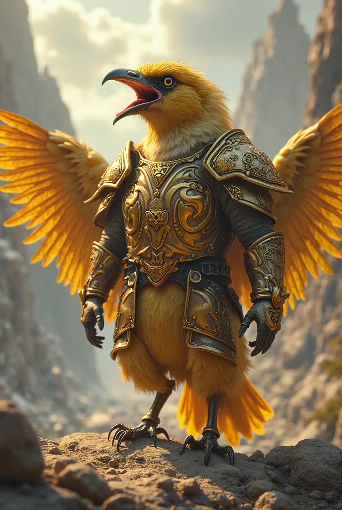 Golden sparrow in armour teady to fight 