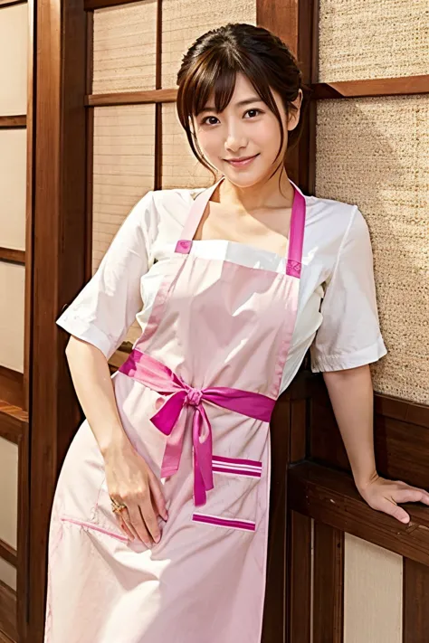 { small tits:1.2｝、{Zuo々Nozomi:1.5}、Japanese actress、Age 35、naked、apron、Zuo々Nozomiのような顔