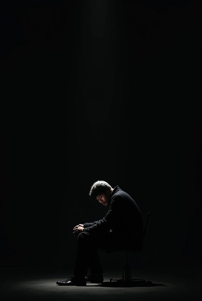 a man sitting down ,black background with shadow