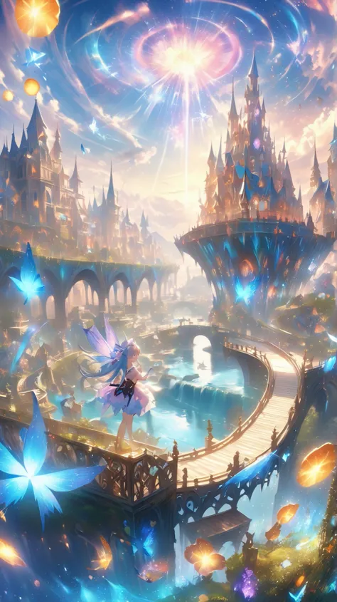 . ** Two Worlds Fused **: One is Science and Technology and SF of World , of other one is a fantasy world full of nature and mystery, Connected by a bridge .of charming and whimsical fairy 、 Amazing Wonderland 、 Amazing Wonderland 、 Card Soldier 、 ...