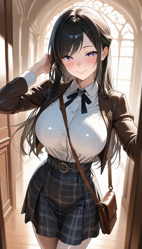 (best quality, masterpiece, ultra detailed, high resolution), Beautiful 8K CG artwork, Enriched photography, anatomically accurate body, depth of field,  1girl, elegant yet sexy girl, (long hair, black straight hair, swept bangs), 
round large breasts, bre...