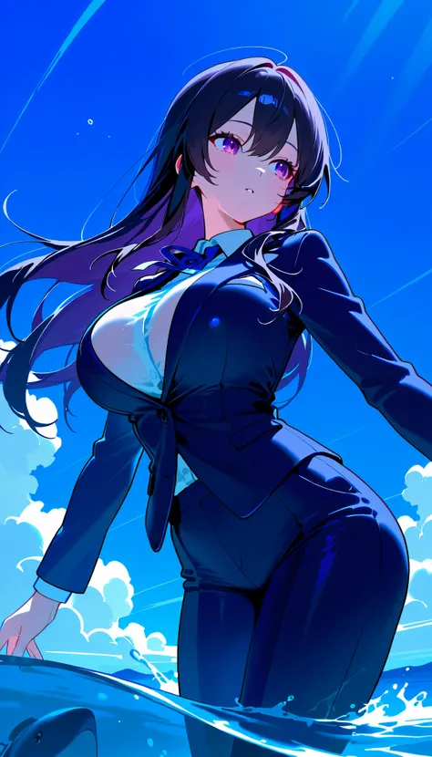 Greatest Masterpiece、TOP QUALITY、8k,  long hair, woman,  suit, slender, Age 25, Big Tits Japanese, (((Diving into the Water)))