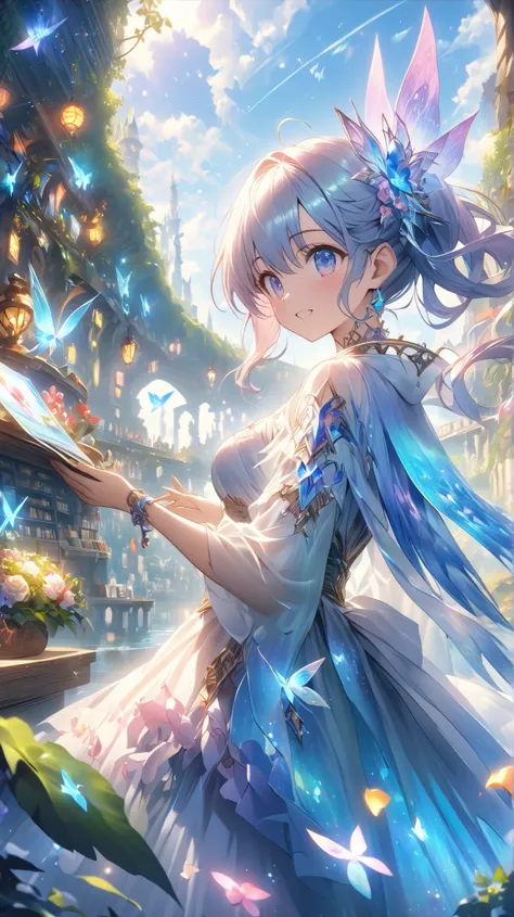 . ** Two worlds merge **: One is Science and Technology and SF of World , of other one is a fantasy world full of nature and mystery, Connected by a bridge .of charming and whimsical fairy 、 wonder of wonderland 、 wonder of wonderland 、 Card Soldier ...