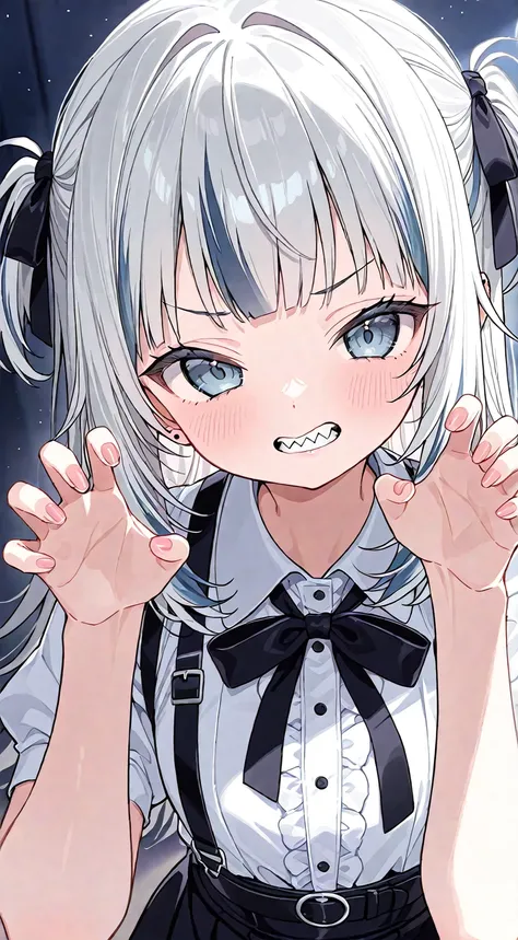 cute女の子、1 girl、 Silver Hair、Shark、cute、Jagged teeth