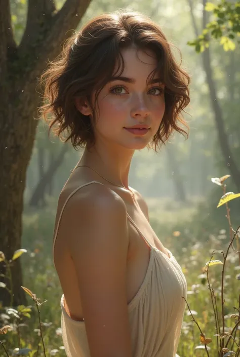 Girl with short brown hair and brown eyes, 165cm tall, naked