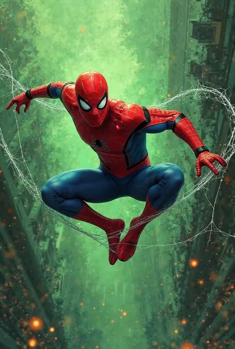 Give me an image that has a green background, But that on the day "Spider-man" with its corresponding style 