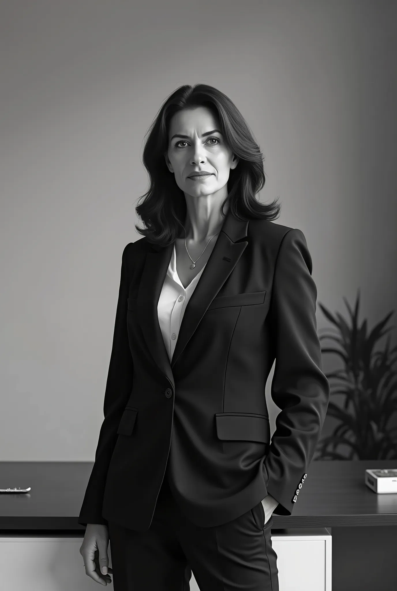 Business woman therapist in black and white .