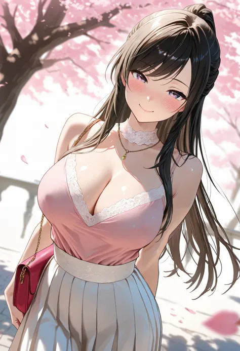 (best quality, masterpiece, ultra detailed, high resolution), Beautiful 8K CG artwork, Enriched photography, anatomically accurate body, depth of field,  1girl, elegant yet sexy girl, (long hair, black straight hair, swept bangs), 
round large breasts, bre...