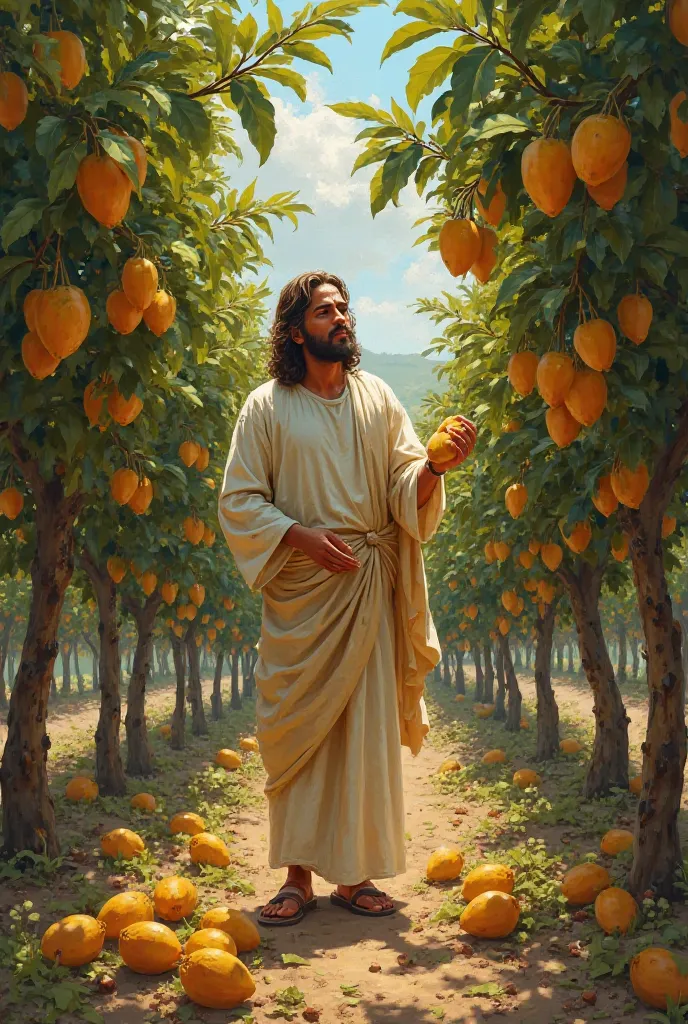 Jesus went to pick mangoes in the vineyard