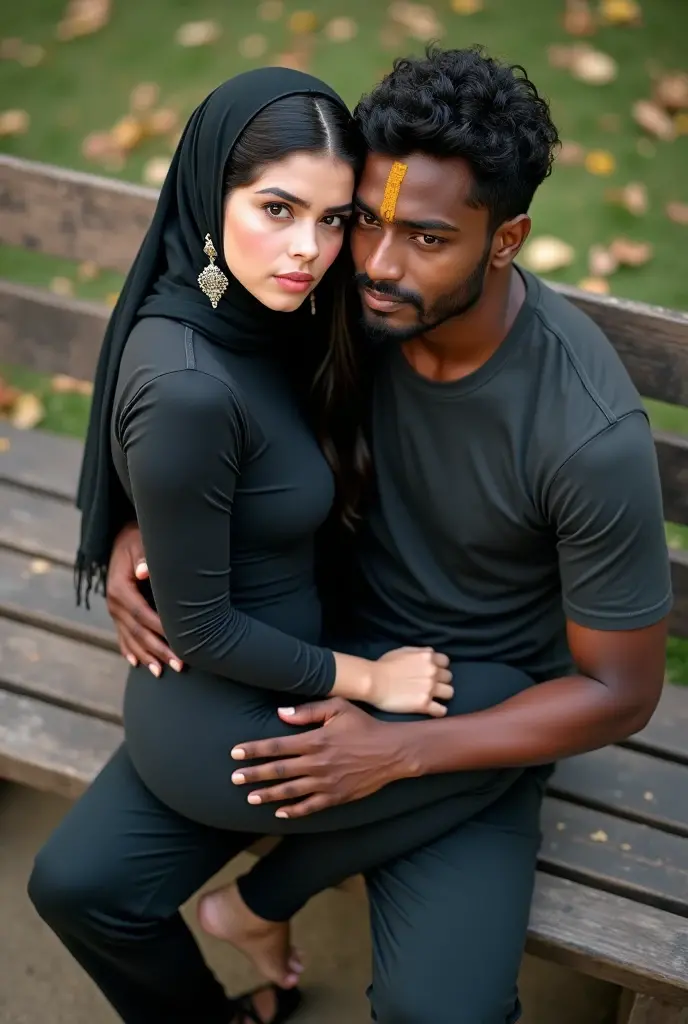 Naked chubby Indian woman in a hijab having sex with a black man