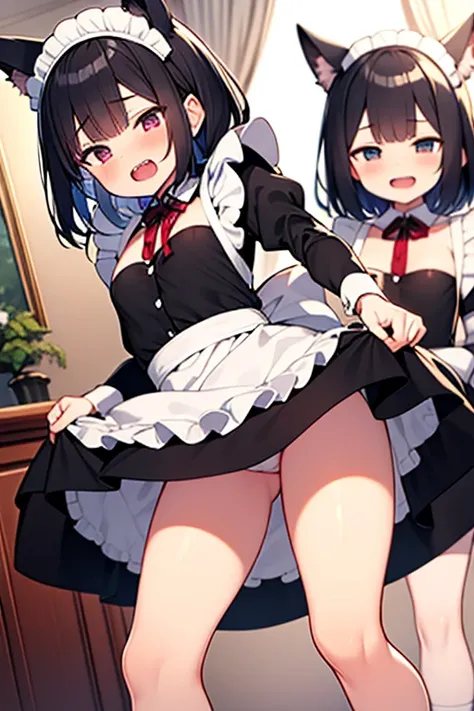 HD、TOP QUALITY、Perverted Damelori, Black Hair, Long, Aho Face, Small Breasts, Beast Ears, Weak Double Teeth, Thighs, Spats, Maid