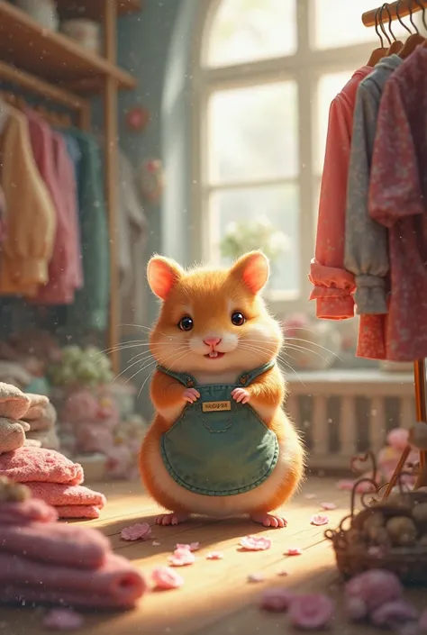 A hamster working in a clothe shop