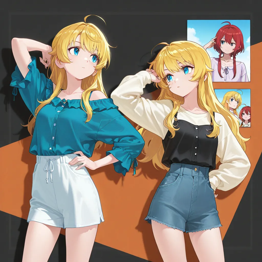 ((3 girls)), different characters, anime characters, (cowboy shot character design),  pose, looking at another, casual outfit, random different haircolor, different hair style,
multiple views,