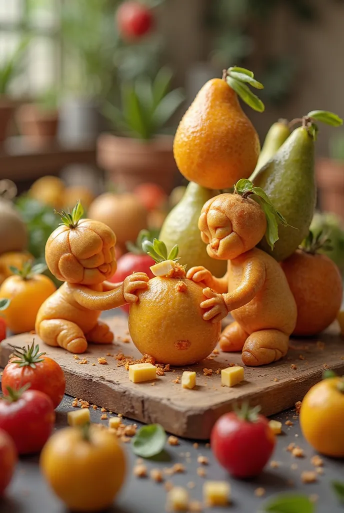 Miniature Food Workers Contraction Images with fruit 