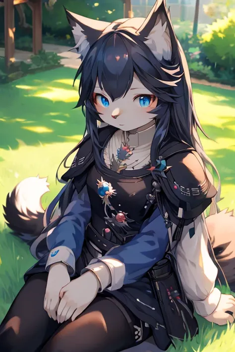 anime cat sitting on the grass with blue eyes and long hair, cute anime catgirl, anime look of a cute cat, anime cat, cute anime cat girl, neferpitou, very beautiful anime cat, realistic anime cat, sora as a cat, anime catgirl, cute detailed digital art, t...