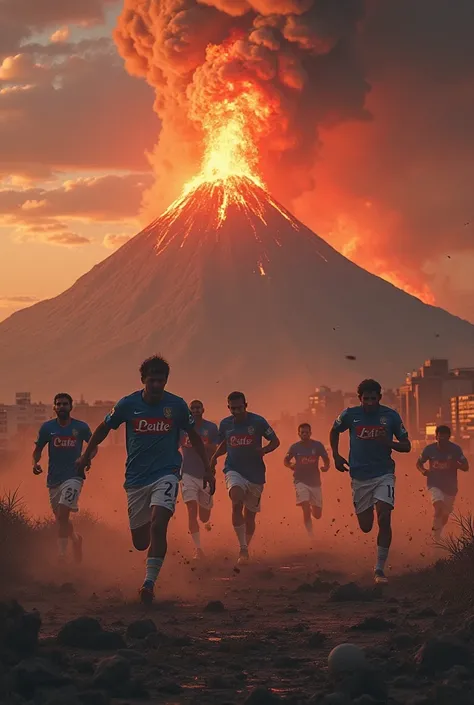 Vesuvio erupts and the Napoli players run away