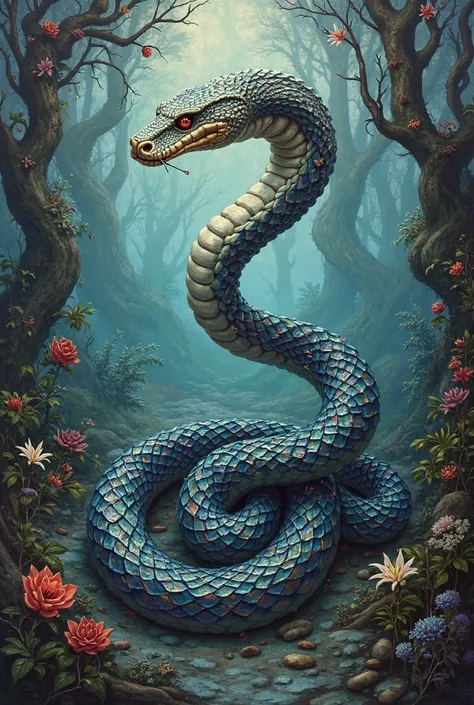 Please create a painting using the zodiac snake as an element