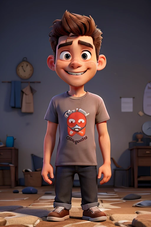 A man wearing a t-shirt with the good man logo
