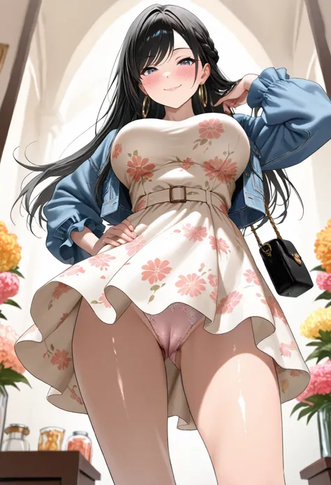 (best quality, masterpiece, ultra detailed, high resolution), Beautiful 8K CG artwork, Enriched photography, anatomically accurate body, depth of field,  1girl, elegant yet sexy girl, (long hair, black straight hair, swept bangs), 
round large breasts, bre...