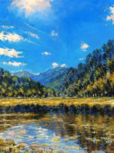 Masterpiece, Quality, Impressionism, Paintings by professional painters, Claude Monet, alafid landscape of mountains, rivers and forests, very beautiful scenery, majestic natural scenery, amazing scenery, very, very beautiful scenery, amazing scenery, in a...