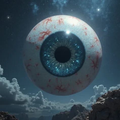 There is a big eyeball floating in the beautiful starry sky

photorealistic　exhaustive　TOP QUALITY