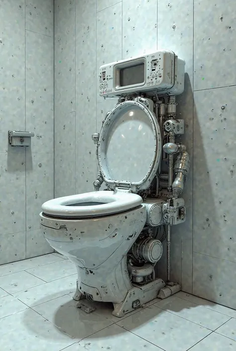 A skibidi toliet with many cybernetics attachment 