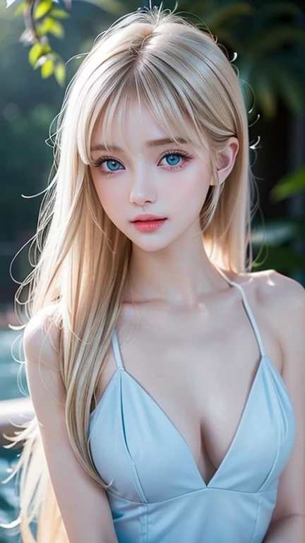 Extremely beautiful white girl with the ultimate unrivaled blonde、 exceptional sexy beauty 、beautiful sexy young little woman with a beautiful gentle and bright expression 、 sexy fresh look 、Perfect beautiful pretty face、Super long ponytail、 long bangs bet...