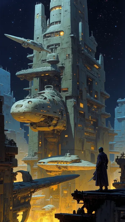 1spaceship,(((rectangular shape))) ,  Masterpiece by Craig Mullins, craig mullins style, retro sci-fi spaceship, by Kilian Eng, by Chris Moore, inspired by Josan Gonzalez, beeple and jean Giraud, background cyberpunk spaceship, beautiful sci fi art, inspir...