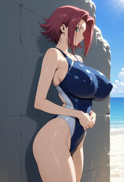  Score_9,  Score_8_ Up the Side, Score_7_ Up the Side, exhaustiveな経歴 ,screencap,  style of codegeass for women, 
 Red hair, short hair,  Inverted hair,big breasts,kallen,Alone, Detailed face,  1girl ,mature female,milf,huge breasts, profile, looking at vie...