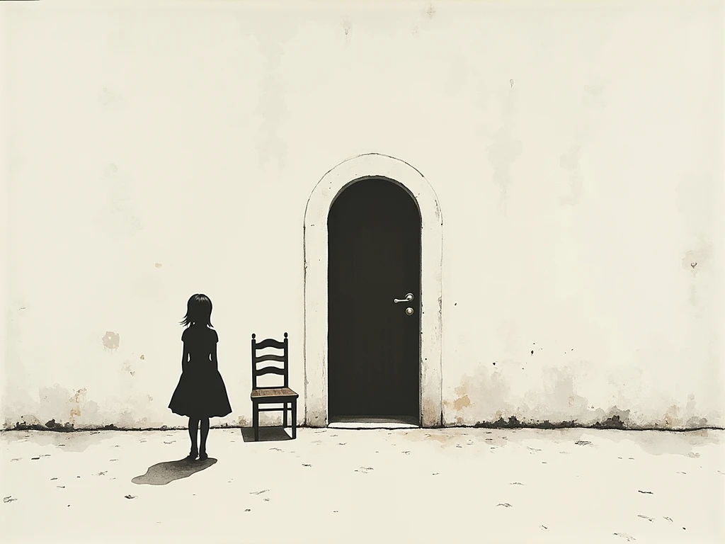 monochrome　white&black　chair silhouette　White Door　black door　Background white　A white scene on one side　Sepia　 sepia color 　 Fantastic　space　 pure white　small black door　Lots of doors 　shadow　Just SHADOW　Girl silhouette　  Giorgio De Chirico 　 small silhou...