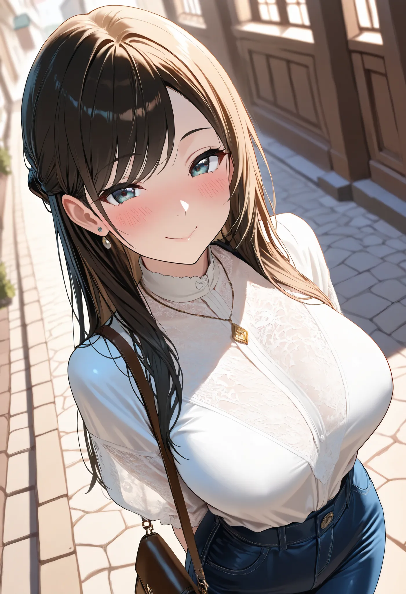 (best quality, masterpiece, ultra detailed, high resolution), Beautiful 8K CG artwork, Enriched photography, anatomically accurate body, depth of field,  1girl, elegant yet sexy girl, (long hair, black straight hair, swept bangs), 
round large breasts, bre...