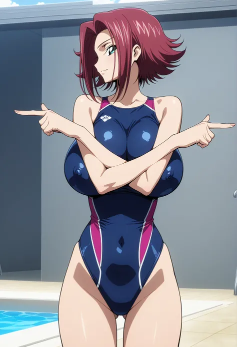  Score_9,  Score_8_ Up the Side, Score_7_ Up the Side, exhaustiveな経歴 ,screencap,  style of codegeass for women, 
 Red hair, short hair,  Inverted hair,big breasts,kallen,Alone, Detailed face,  1girl ,mature female,milf,huge breasts, profile, looking at vie...