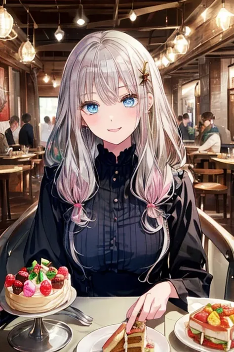 top-quality、Top image quality、​masterpiece、girl with((18year old、Black and red dress、Best Bust、Bust 85、a blond、poneyTail、silverblue Eyes、open chest wide、close to viewer、Happiness、A slight smil、Gold Accessories、a little drunk、holding a glass of wine、sit a c...