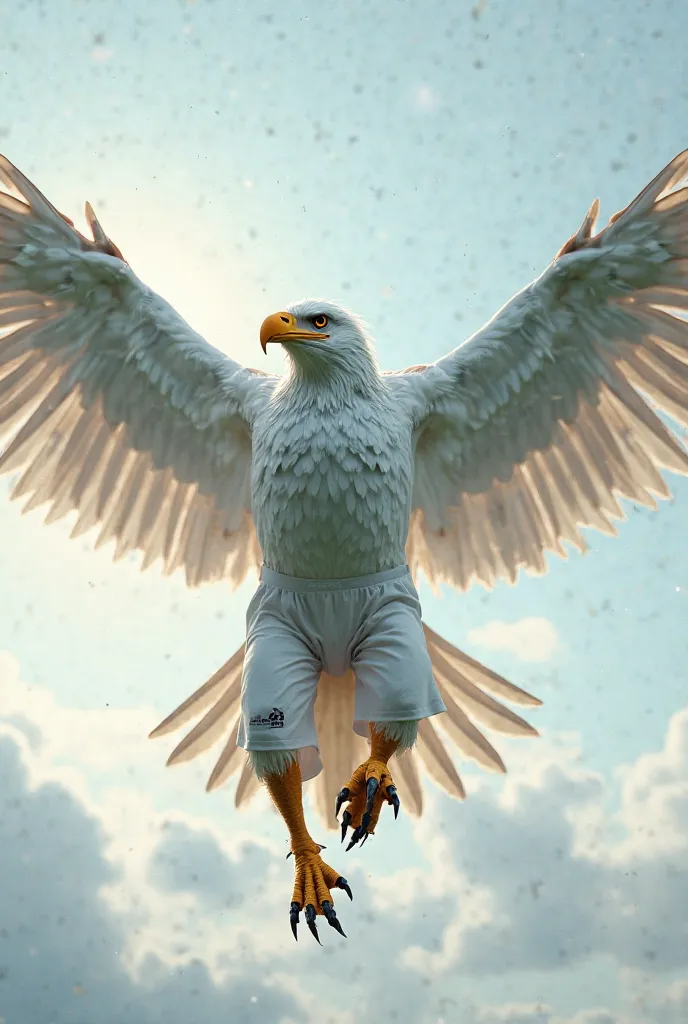 Create a strong eagle with an all-white soccer uniform 