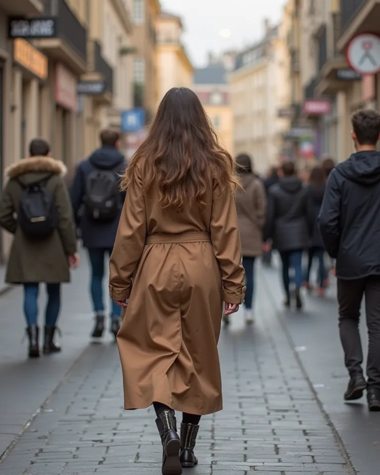 Une femme marchant avec assurance dans la rue avec un gros derrière est au centre d'une ville animée, et sa présence rayonne de regards admiratifs.