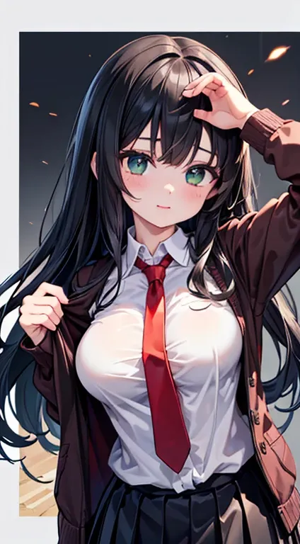 ((table top, TOP QUALITY, high resolution, , pixel perfect, description border depth, 4K, , ))), one girl,  single,  alone,  Beautiful Anime , beautiful art style, anime character, (( long hair, bangs,  dark brown hair,  curly hair:0.8)), ((green eye:1.4, ...