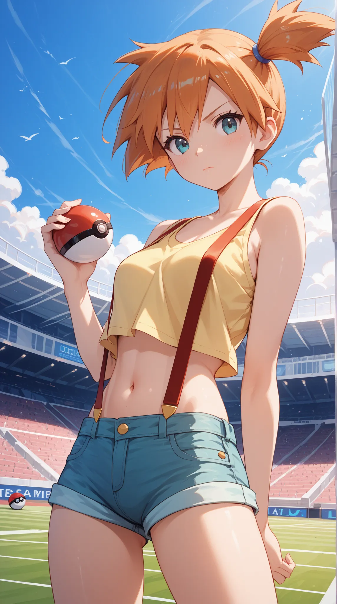 1girl, Score_9, Score_8_up, Score_7_up, Score_6_up, Score_5_up, Score_4_up, best quality, masterpiece, ultra-detailed, high quality,good quality,1girl,(master piece,high resolution, ultra detailed,8K,16K),

stadium, holding pokeball,  

, looking at viewer...