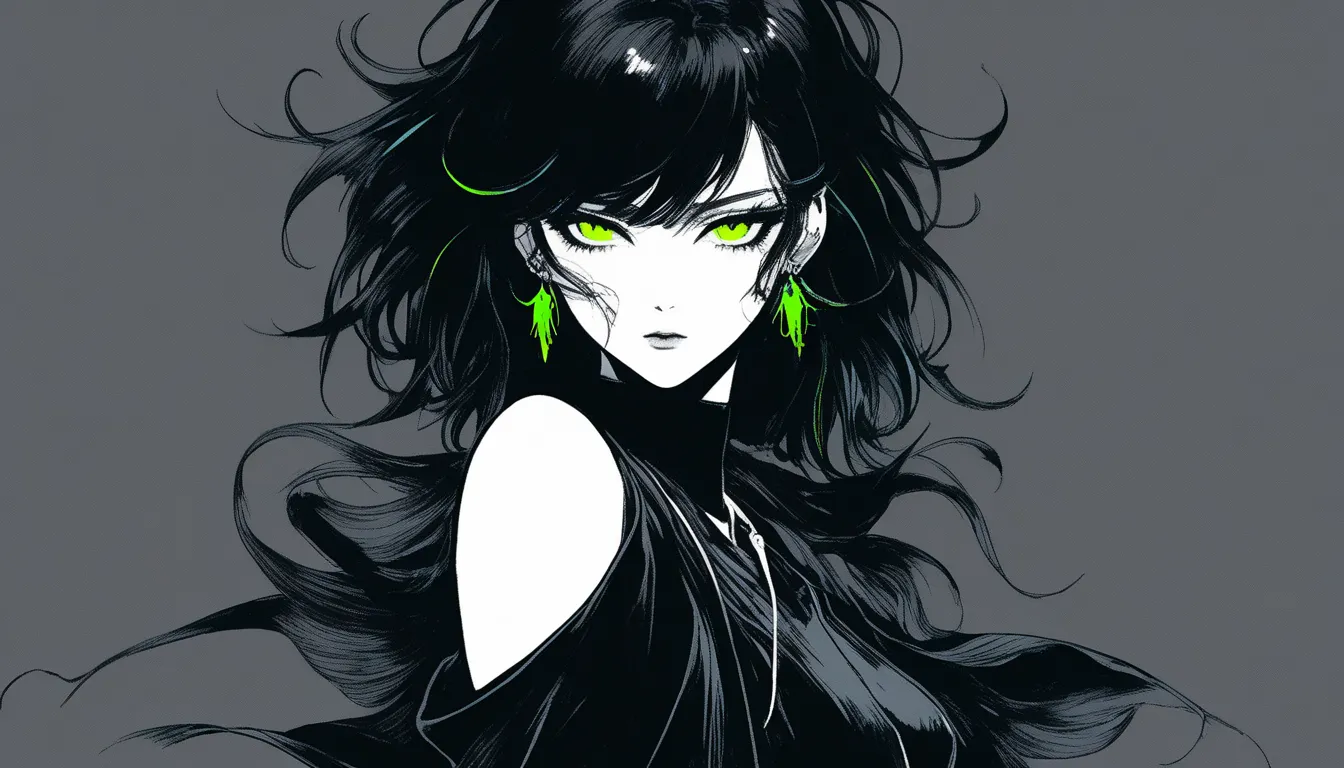 ( Top Quality,   sketch:1.2), by Mr. Nomi,  illustrator  ,anime, 1 girl,  detailed vulva ,  black dress ,custom, (  background dark monochrome),Neon Hair,   Textured Cropping   ,   masterpiece,     style retro classic  , Noir Dark, art,   sketch book, (:1....