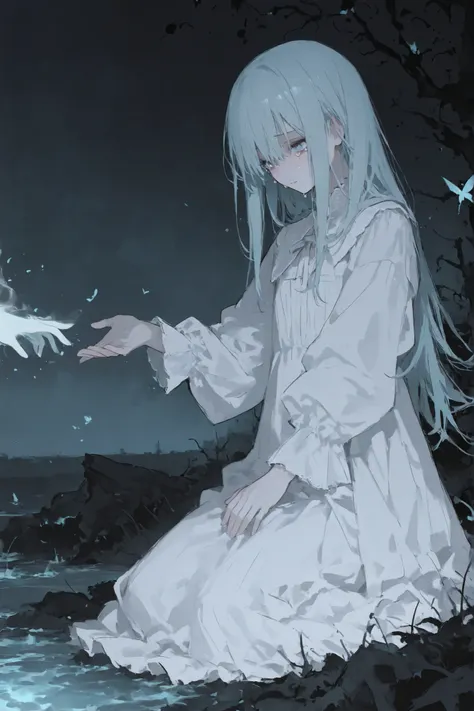 illustration, best quality, dramatic lighting, 00118_illu
,r17329_illu,vast and desolate underworld, deep and cold river separating the living and the dead, faint mist rising from the dark waters, 1young maiden kneeling by the riverbank, tears falling endl...
