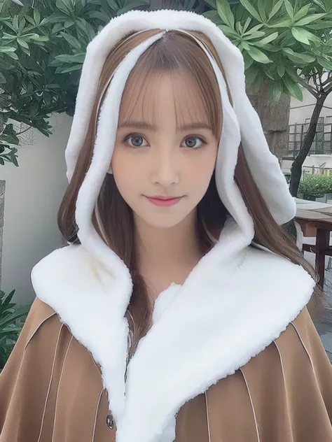 (TOP QUALITY, 【8k, 【32K， Very Clear Details ),Reality, high-resolution, 1. Japanese women, alone, (lolita costume)，Gorgeous clothing， Facing the Audience ，(Upper body，Upper limbs)， beautiful eyes,  Brown hair , Rounded Eyes , (outside，heavy snow，Thick fur ...