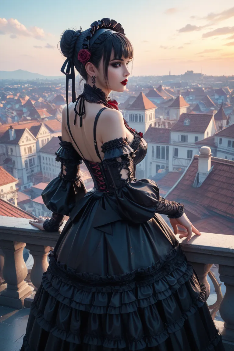 Gothic＆Ninja in Lolita clothes
Standing like Rin々3d beauty
The background is the roof at night