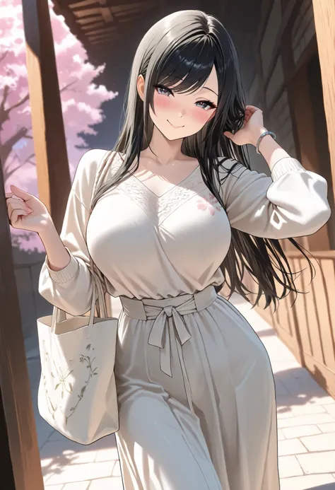 (best quality, masterpiece, ultra detailed, high resolution), Beautiful 8K CG artwork, Enriched photography, anatomically accurate body, depth of field,  1girl, elegant yet sexy girl, (long hair, black straight hair, swept bangs), 
round large breasts, bre...