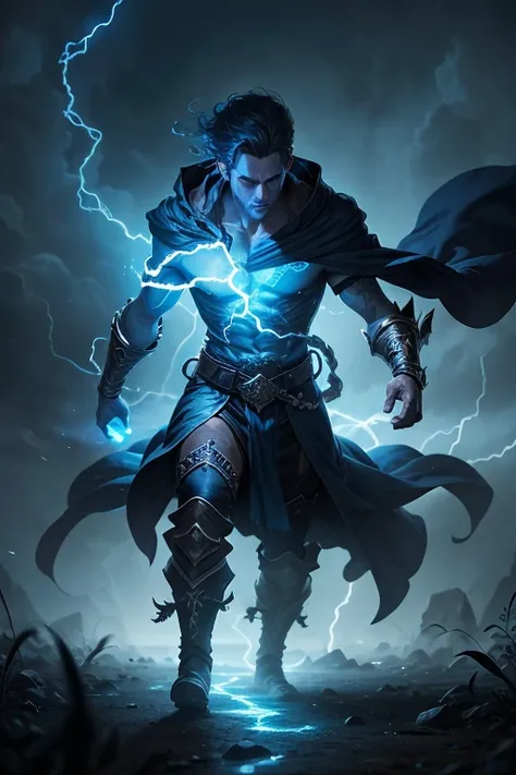 A powerful shadowmancer conjuring up a violent tornado that took over the entire environment, intense blue gale magic , imposing, dark blue wizard's stylish cloaks,  outdoor,  casual wear,  dynamic pose, best quality,  masterpiece,  highly detailed photo ,...